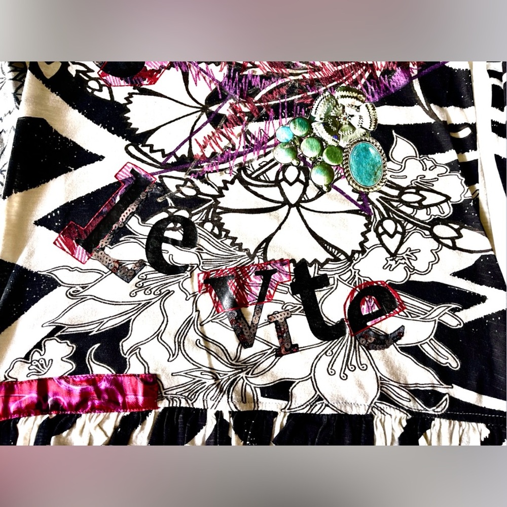 Desigual Long Sleeve Graphic Top — White, Black, Pink, Green, Turquoise - Picture 10 of 15